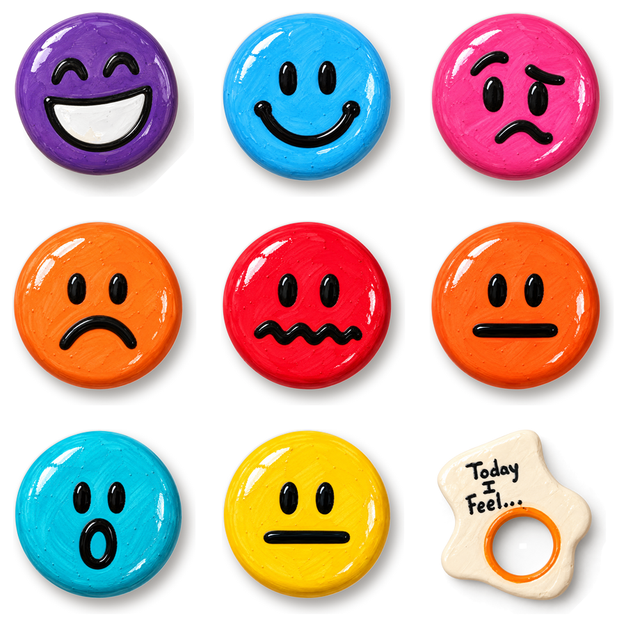 Face Buttons Set: Happy, Smile, Confused, Sad, Wavy, Neutral, Surprised, Straight Face Buttons and the Fried Egg Button