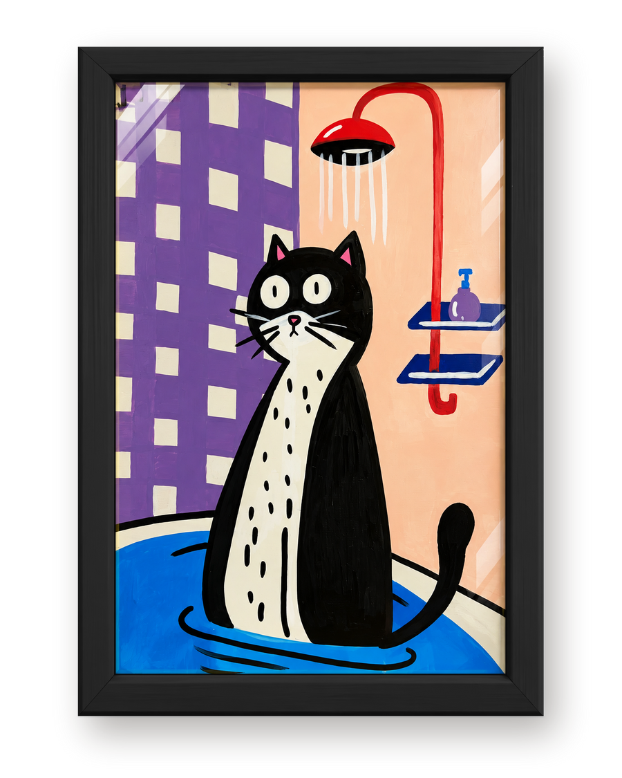 Framed Bath Time Cat Artwork by Atelier Clay