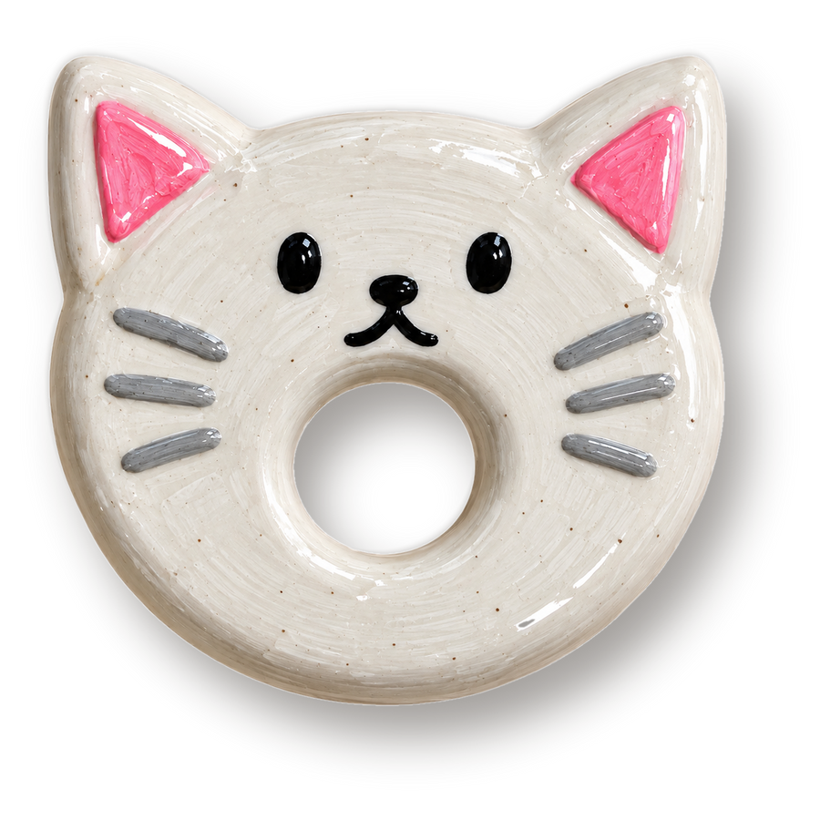 White Cat Button, handmade clay piece by Atelier Clay