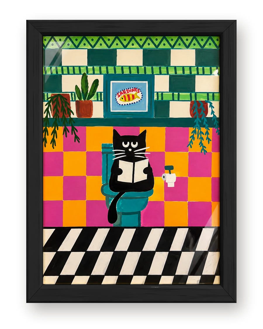 Framed Reading Cat Artwork by Atelier Clay