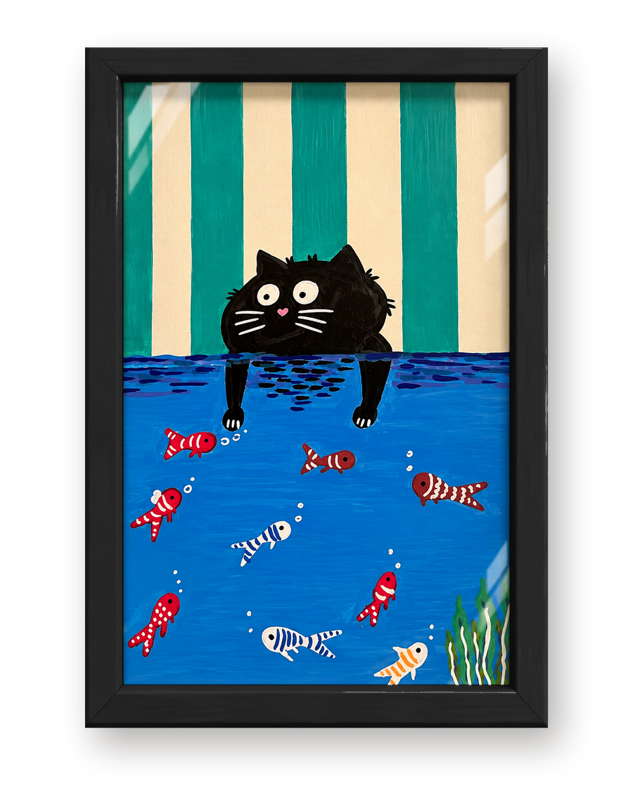 Framed Fishing Cat Artwork by Atelier Clay